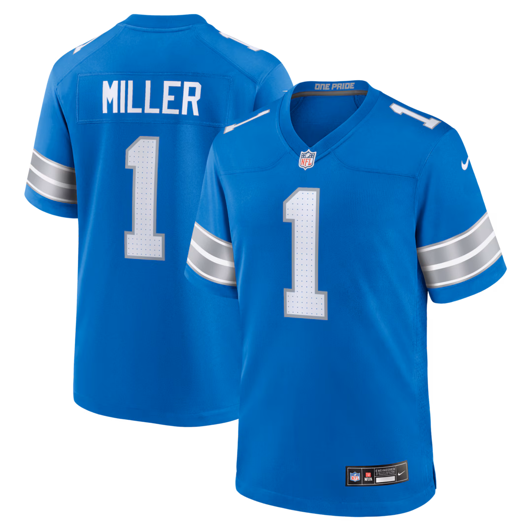 Men's Detroit Lions Blake Miller Nike Blue 2026 NFL Draft First Round Pick No. 17 Team Game Jersey