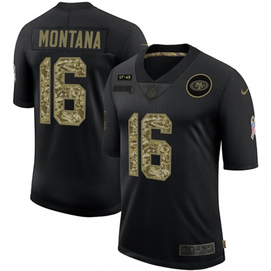 Men's San Francisco 49ers #16 Joe Montana Camo 2020 Salute To Service Limited Jersey