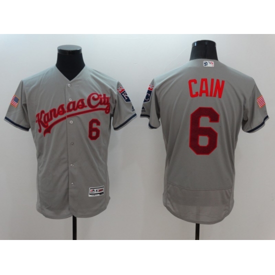 Men's Kansas City Royals #6 Lorenzo Cain Majestic Gray Fashion Stars & Stripes FlexBase Player Jersey - Ujersey