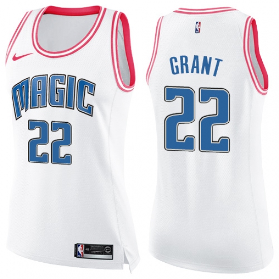 Women's Nike Orlando Magic #22 Jerian Grant Swingman White Pink Fashion NBA Jersey - Ujersey