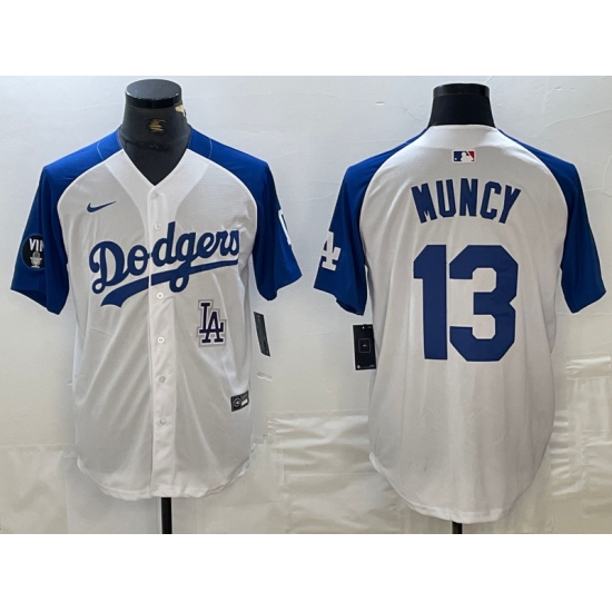Men's Los Angeles Dodgers #13 Max Muncy White Blue Fashion Stitched Cool Base Limited Jersey - Ujersey