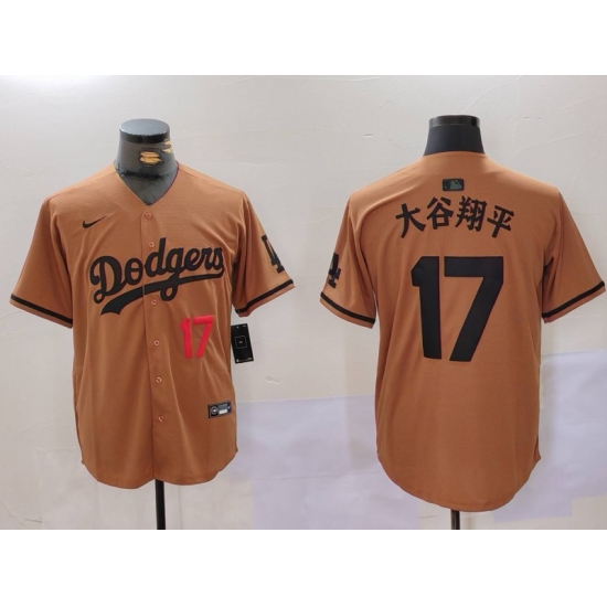 Men's Los Angeles Dodgers #17 太谷翔平 Brown Cool Base Stitched Baseball Jersey - Ujersey