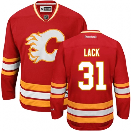 Youth Reebok Calgary Flames #31 Eddie Lack Authentic Red Third NHL Jersey - Ujersey