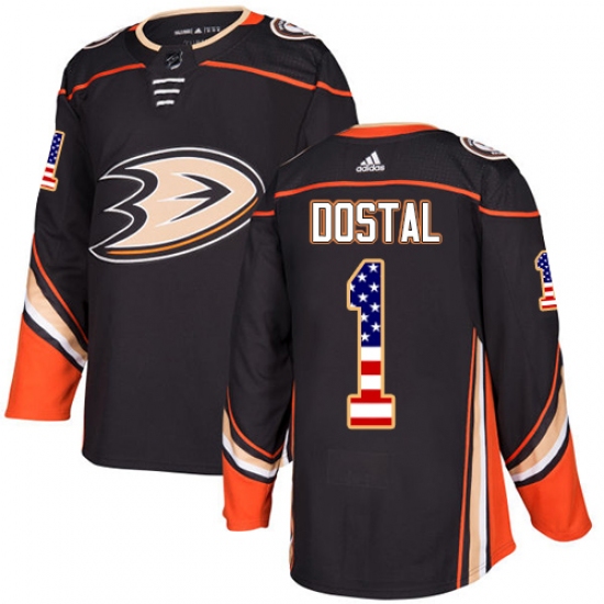 Youth Adidas Anaheim Ducks #1 Lukas Dostal Authentic Black USA Flag Fashion NHL Jersey - Ujersey