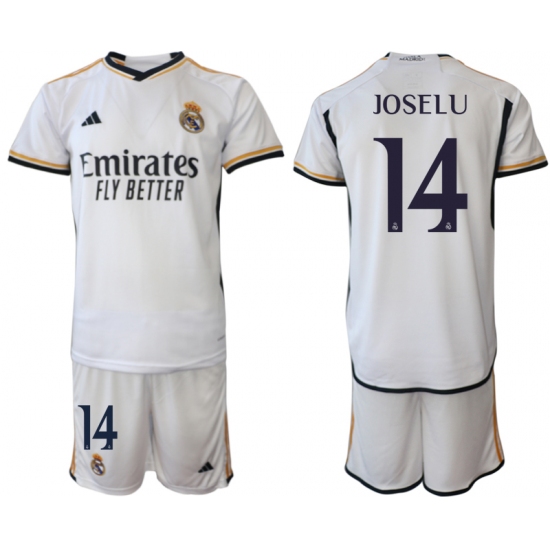 Men's Real Madrid #14 Joselu 2023-24 White Home Soccer Jersey