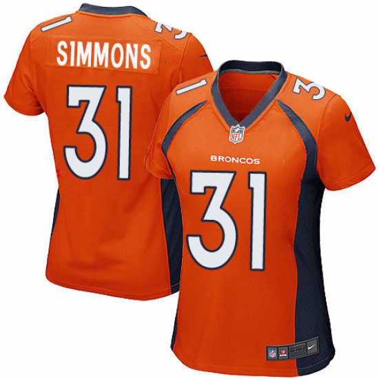 Women's Nike Denver Broncos #31 Justin Simmons Game Orange Team Color NFL Jersey - Ujersey