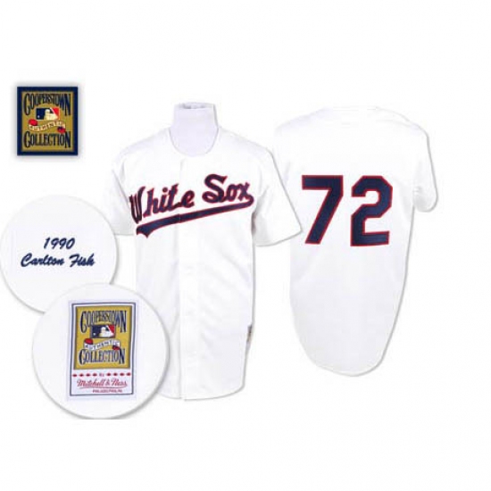 Men's Mitchell and Ness 1990 Chicago White Sox #72 Carlton Fisk Authentic White Throwback MLB Jersey - Ujersey