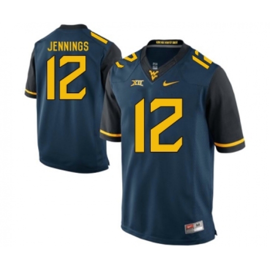 West Virginia Mountaineers 12 Gary Jennings Navy College Football Jersey - Ujersey
