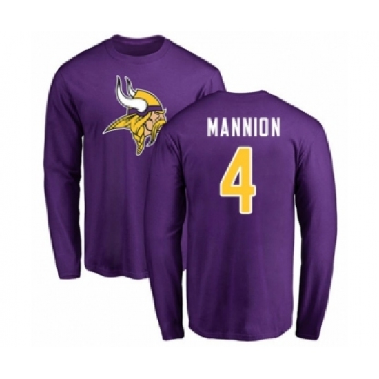 Football Minnesota Vikings #4 Sean Mannion Purple Name & Number Logo Long Sleeve T-Shirt - Ujersey