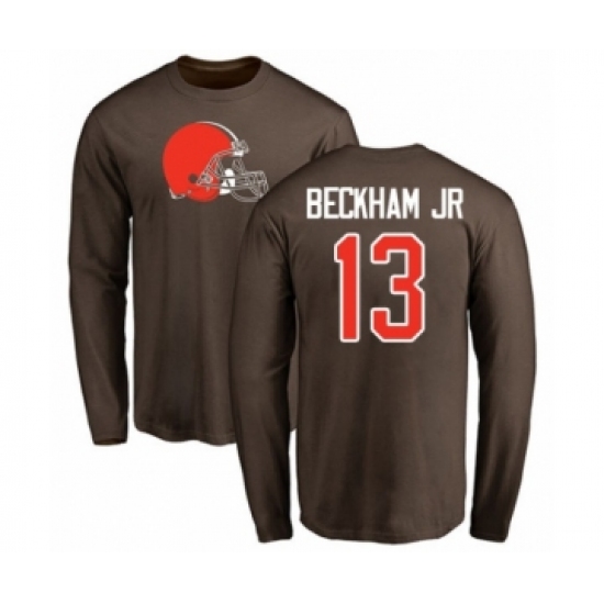 NFL Nike Cleveland Browns #13 Odell Beckham Jr. Brown Name & Number Logo Long Sleeve T-Shirt - Ujersey
