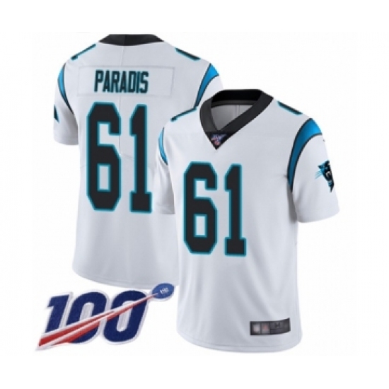 Men's Carolina Panthers #61 Matt Paradis White Vapor Untouchable Limited Player 100th Season Football Jersey - Ujersey