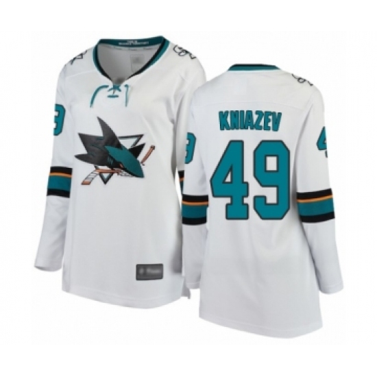 Women's San Jose Sharks #49 Artemi Kniazev Fanatics Branded White Away Breakaway Hockey Jersey - Ujersey