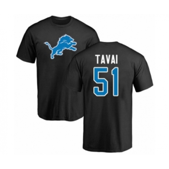 Football Detroit Lions #51 Jahlani Tavai Black Name & Number Logo T-Shirt - Ujersey