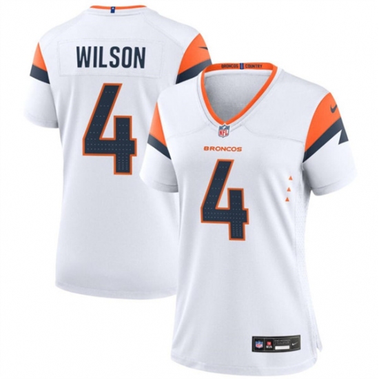 Women's Denver Broncos #4 Zach Wilson White 2024 Stitched Jersey(Run Small) - Ujersey