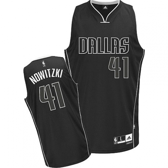 Men's Adidas Dallas Mavericks #41 Dirk Nowitzki Authentic Black/White Fashion NBA Jersey - Ujersey