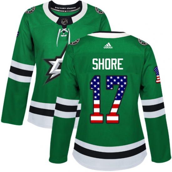 Women's Adidas Dallas Stars #17 Devin Shore Authentic Green USA Flag Fashion NHL Jersey - Ujersey