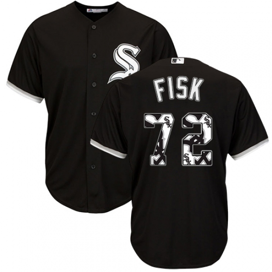 Men's Majestic Chicago White Sox #72 Carlton Fisk Authentic Black Team Logo Fashion Cool Base MLB Jersey - Ujersey