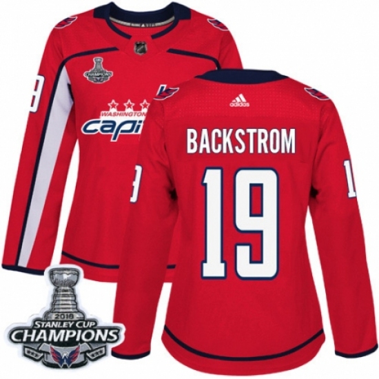 Women's Adidas Washington Capitals #19 Nicklas Backstrom Authentic Red Home 2018 Stanley Cup Final Champions NHL Jersey - Ujersey