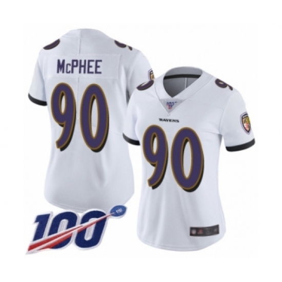 Women's Baltimore Ravens #90 Pernell McPhee White Vapor Untouchable Limited Player 100th Season Football Jersey - Ujersey