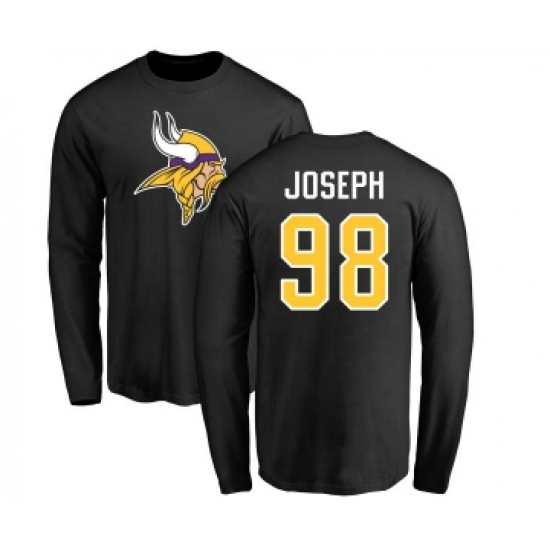 Football Minnesota Vikings #98 Linval Joseph Black Name & Number Logo Long Sleeve T-Shirt - Ujersey