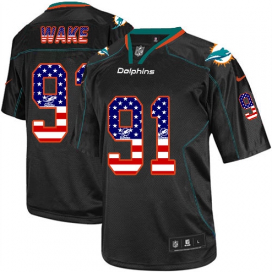 Men's Nike Miami Dolphins #91 Cameron Wake Elite Black USA Flag Fashion NFL Jersey - Ujersey