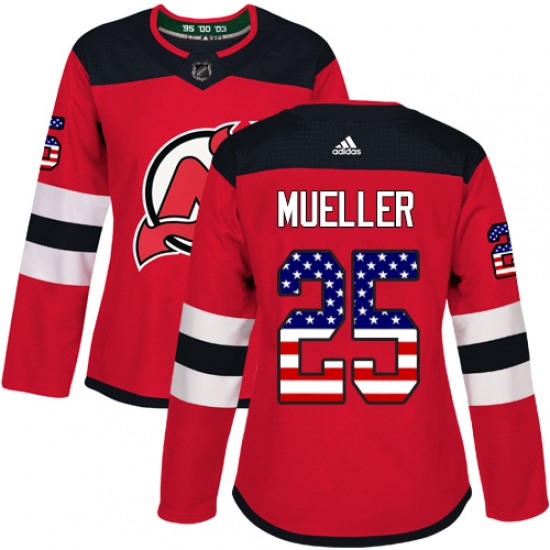 Women's Adidas New Jersey Devils #25 Mirco Mueller Authentic Red USA Flag Fashion NHL Jersey - Ujersey