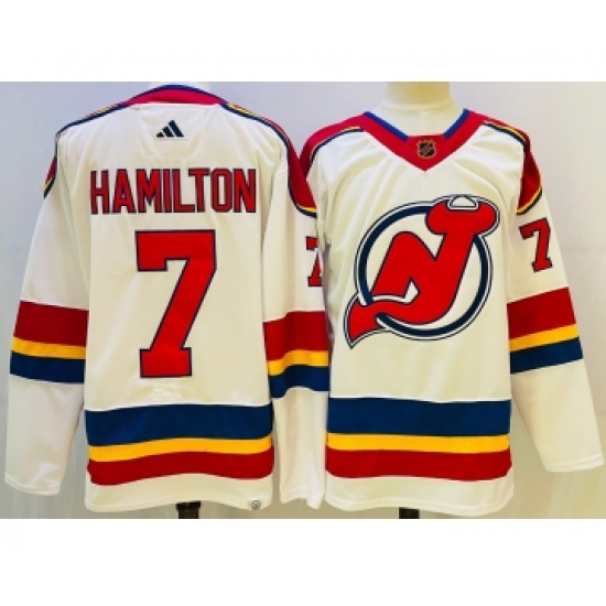 Men's New Jersey Devils #7 Dougie Hamilton White 2022 Reverse Retro Authentic Jersey - Ujersey