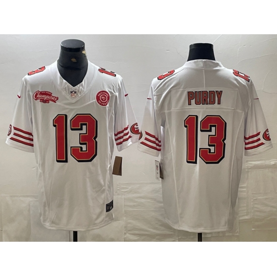 Men's San Francisco 49ers #13 Brock Purdy White 2023 FUSE NFC West Champions Throwback Stitched Jersey - Ujersey