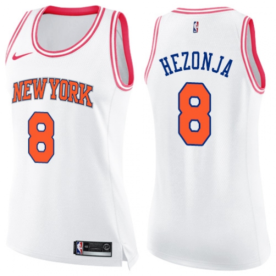 Women's Nike New York Knicks #8 Mario Hezonja Swingman White Pink Fashion NBA Jersey - Ujersey
