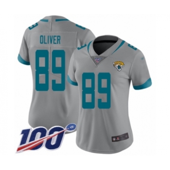 Women's Jacksonville Jaguars #89 Josh Oliver Silver Inverted Legend Limited 100th Season Football Jersey - Ujersey