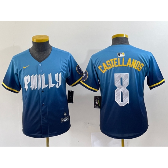 Youth Philadelphia Phillies #8 Nick Castellanos Blue 2024 City Connect Limited Stitched Jersey - Ujersey