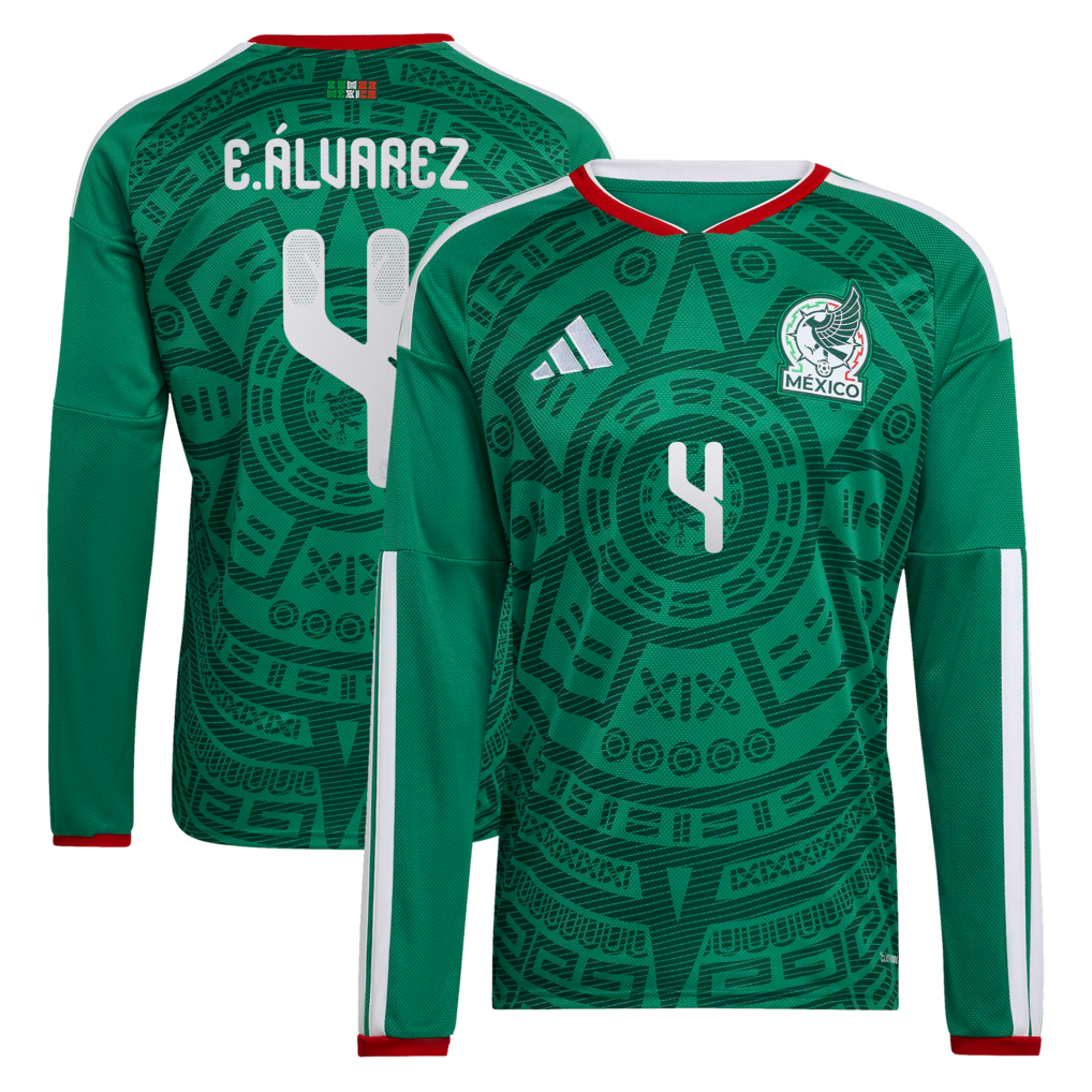 Men's Mexico National Team Edson Álvarez adidas Green 2026 Home Replica Long Sleeve Jersey - Ujersey