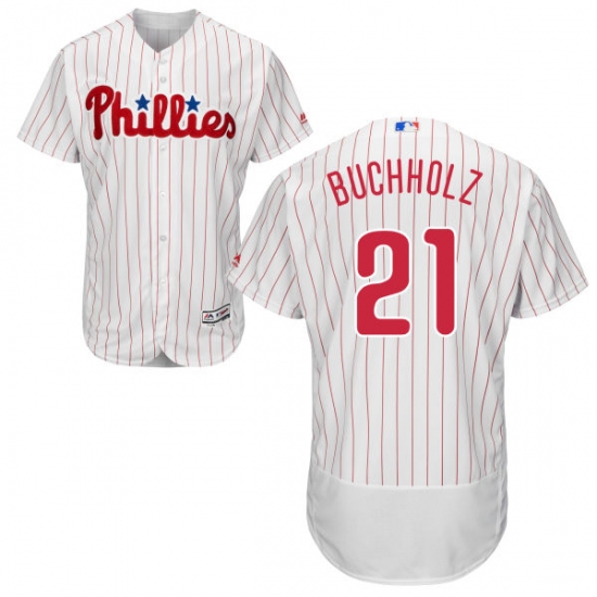 Men's Majestic Philadelphia Phillies #21 Clay Buchholz White Flexbase Authentic Collection MLB Jersey - Ujersey