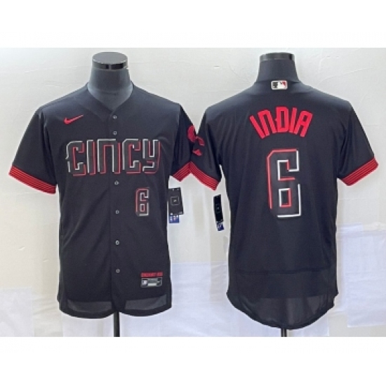 Men's Cincinnati Reds #6 Jonathan India Number Black 2023 City Connect Flex Base Stitched Jersey 2 - Ujersey