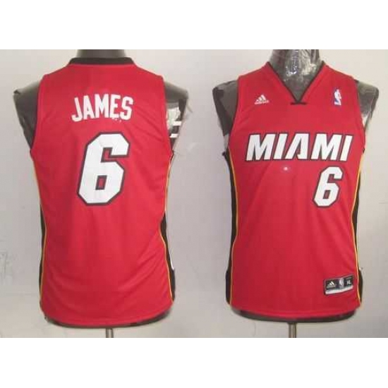 Youth NBA Miami Heat #6 LeBron James Red Stitched Jersey - Ujersey