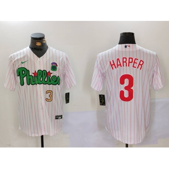 Men's Philadelphia Phillies #3 Bryce Harper White Green Cool Base Stitched Jerseys - Ujersey
