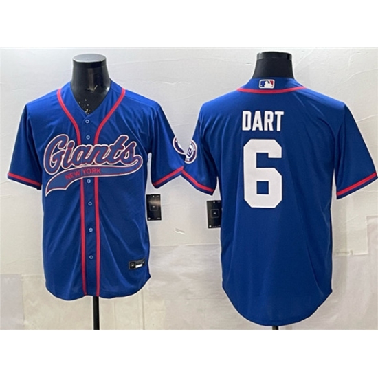 Men's New York Giants #6 Jaxson Dart Royal With Cool Base Stitched Baseball Jersey - Ujersey