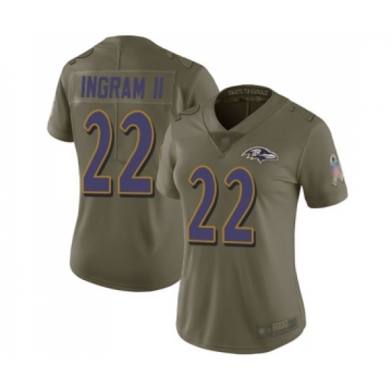 Women's Baltimore Ravens #22 Mark Ingram II Limited Olive 2017 Salute to Service Football Jersey - Ujersey