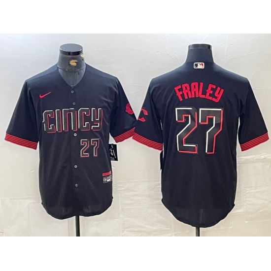 Men's Cincinnati Reds #27 Jake Fraley Number Black 2023 City Connect Cool Base Stitched Jersey - Ujersey