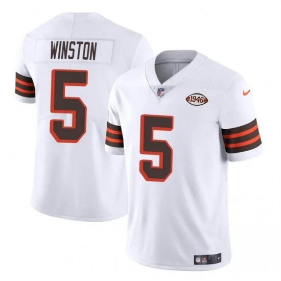 Men's Cleveland Browns #5 Jameis Winston White 1946 Collection Vapor Limited Football Stitched Jersey - Ujersey