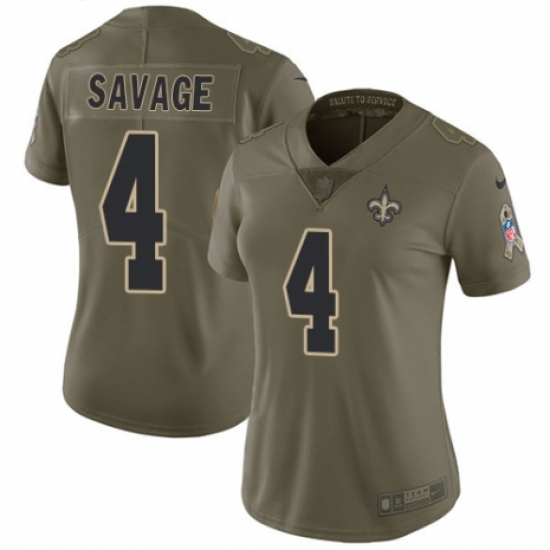 Women's Nike New Orleans Saints #4 Tom Savage Limited Olive 2017 Salute to Service NFL Jersey - Ujersey