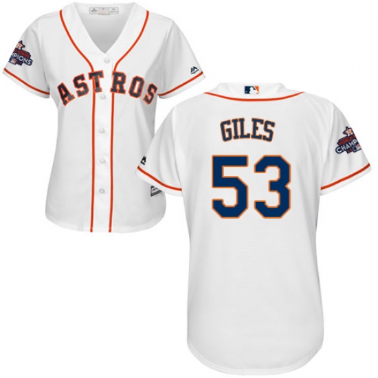 Women's Majestic Houston Astros #53 Ken Giles Authentic White Home 2017 World Series Champions Cool Base MLB Jersey - Ujersey