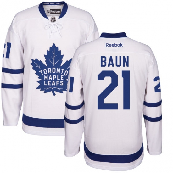 Youth Reebok Toronto Maple Leafs #21 Bobby Baun Authentic White Away NHL Jersey