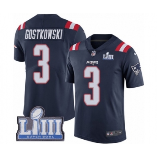 Youth Nike New England Patriots #3 Stephen Gostkowski Limited Navy Blue Rush Vapor Untouchable Super Bowl LIII Bound NFL Jersey - Ujersey