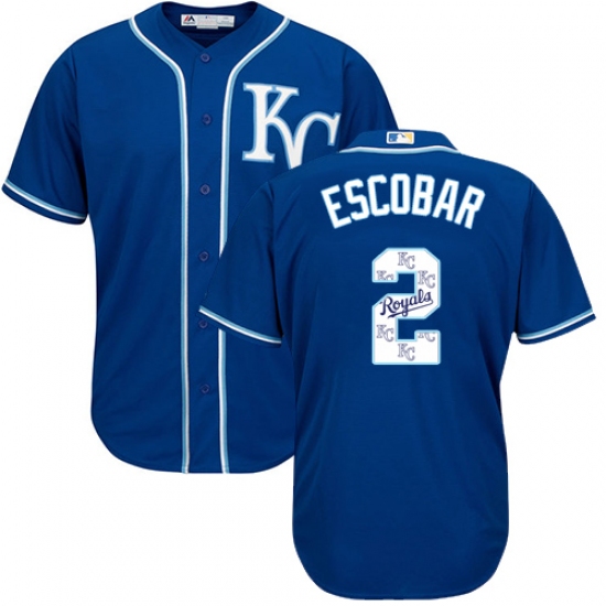 Men's Majestic Kansas City Royals #2 Alcides Escobar Authentic Blue Team Logo Fashion Cool Base MLB Jersey - Ujersey