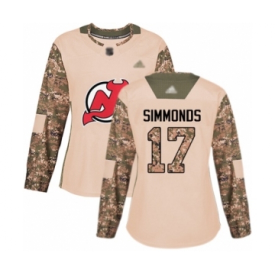 Women's New Jersey Devils #17 Wayne Simmonds Authentic Camo Veterans Day Practice Hockey Jersey - Ujersey