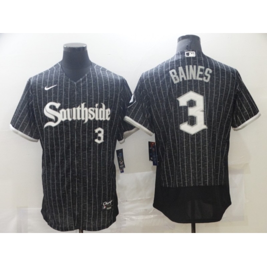 Men's Chicago White Sox #3 Harold Baines Replica Black Alternate Home Jersey - Ujersey