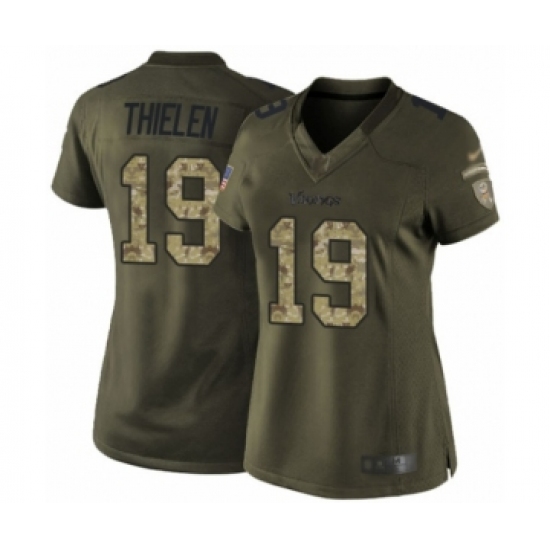 Women's Minnesota Vikings #19 Adam Thielen Limited Green Salute to Service Football Jersey - Ujersey