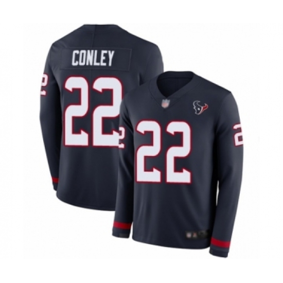 Men's Houston Texans #22 Gareon Conley Limited Navy Blue Therma Long Sleeve Football Jersey - Ujersey