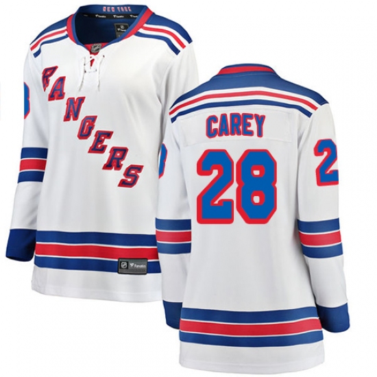 Women's New York Rangers #28 Paul Carey Fanatics Branded White Away Breakaway NHL Jersey - Ujersey